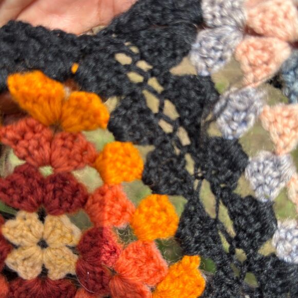 Vintage Handmade Grannycore Square Afghan Throw Roseanne Boho Crochet 70"x38" - Picture 4 of 9